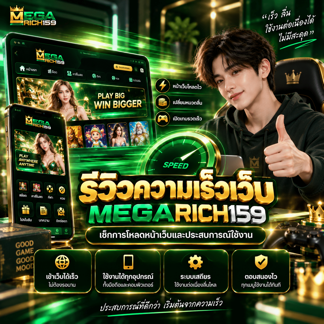 รีวิวความเร็วเว็บ MEGARICH159 เช็กการโหลดหน้าเว็บและประสบการณ์ใช้งาน